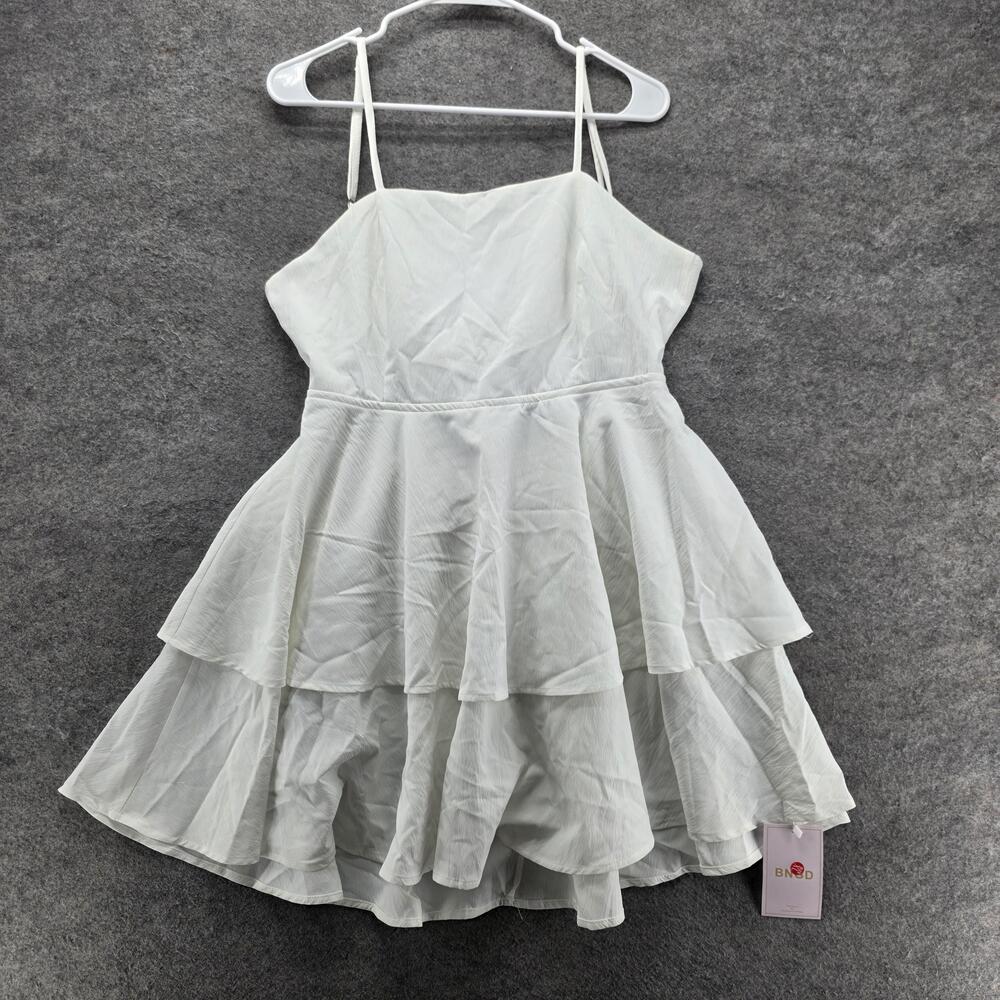 BNGD Dress Womens XL White Strappy Fit & Flare Short Lined Ruffle Chiffon Party